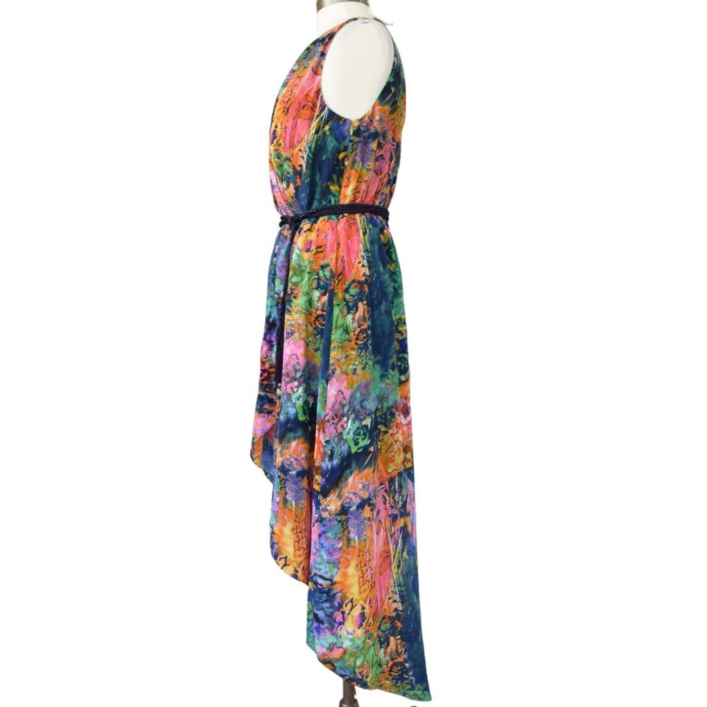 Suzi Chin Maggie Boutique Silk Watercolor Sleeveless High Low Faux Wrap … - Picture 4 of 12